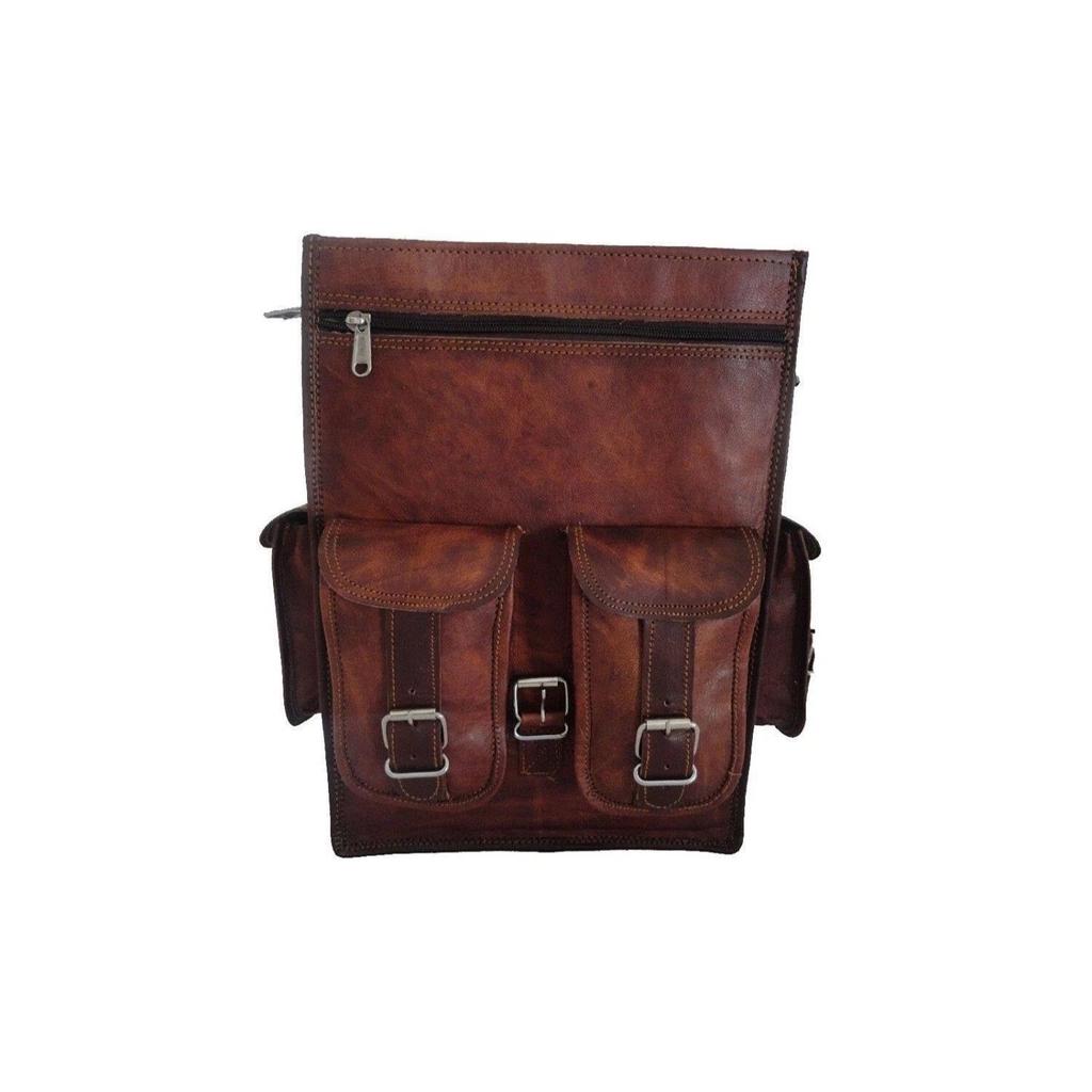 Goat Leather Bag Backpack Rucksack Vintage Laptop Brown Genuine Travel New Men's