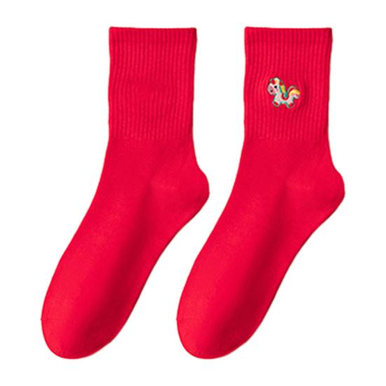 2026 Chinese Zodiac Socks Year of Horse Red Fortune Socks New Year Embroidered Crew Socks Horse Zodiac Year Gifts for Men Women