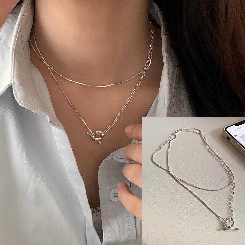 PANJBJ 925 Sterling Silver Line Necklace for Women Girl Fashion Concise Individuality Jewelry Birthday Gift Dropshipping