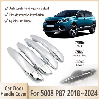 Door Handle Cover For Peugeot 5008 MK2 P87 2017 2018~2024 2019 2020 2021 2022 2023 Chrome Car Accessorie Sticker Protective Trim