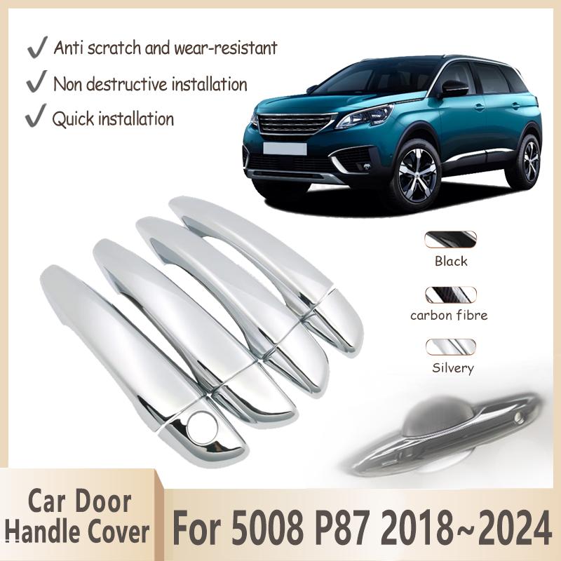 Door Handle Cover For Peugeot 5008 MK2 P87 2017 2018~2024 2019 2020 2021 2022 2023 Chrome Car Accessorie Sticker Protective Trim