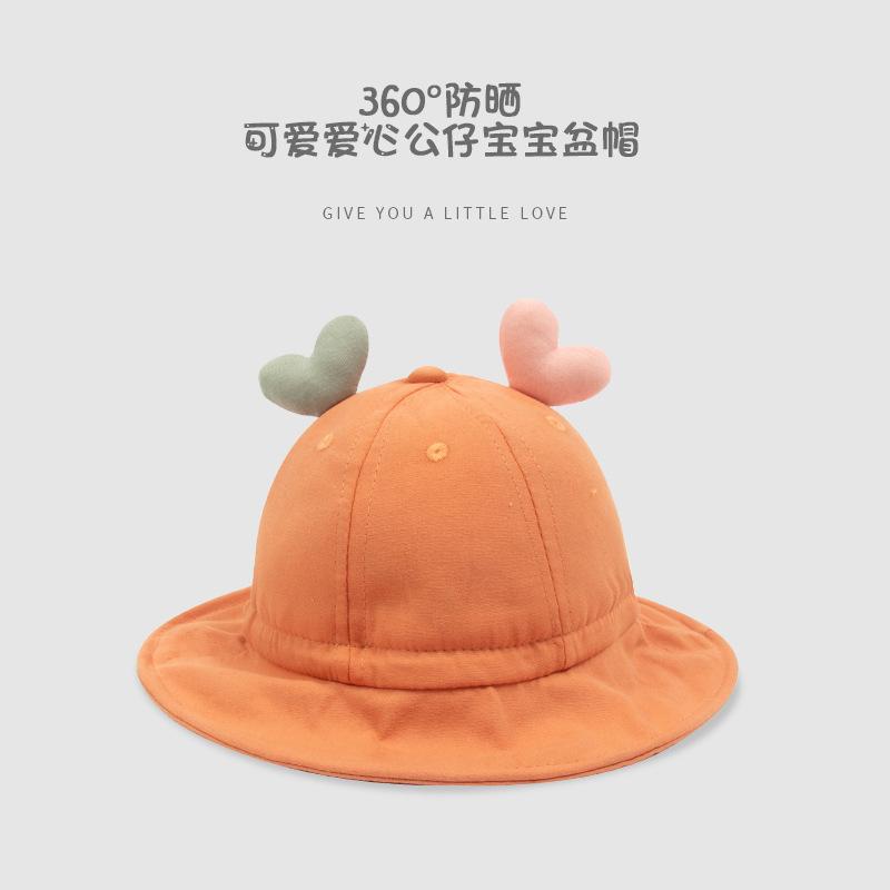Spring and Autumn Cotton Sunshade Basin Hat Cartoon Love Baby Bucket Hat Letter Embroidery Cute Children's Female Treasure Sunscreen Hat