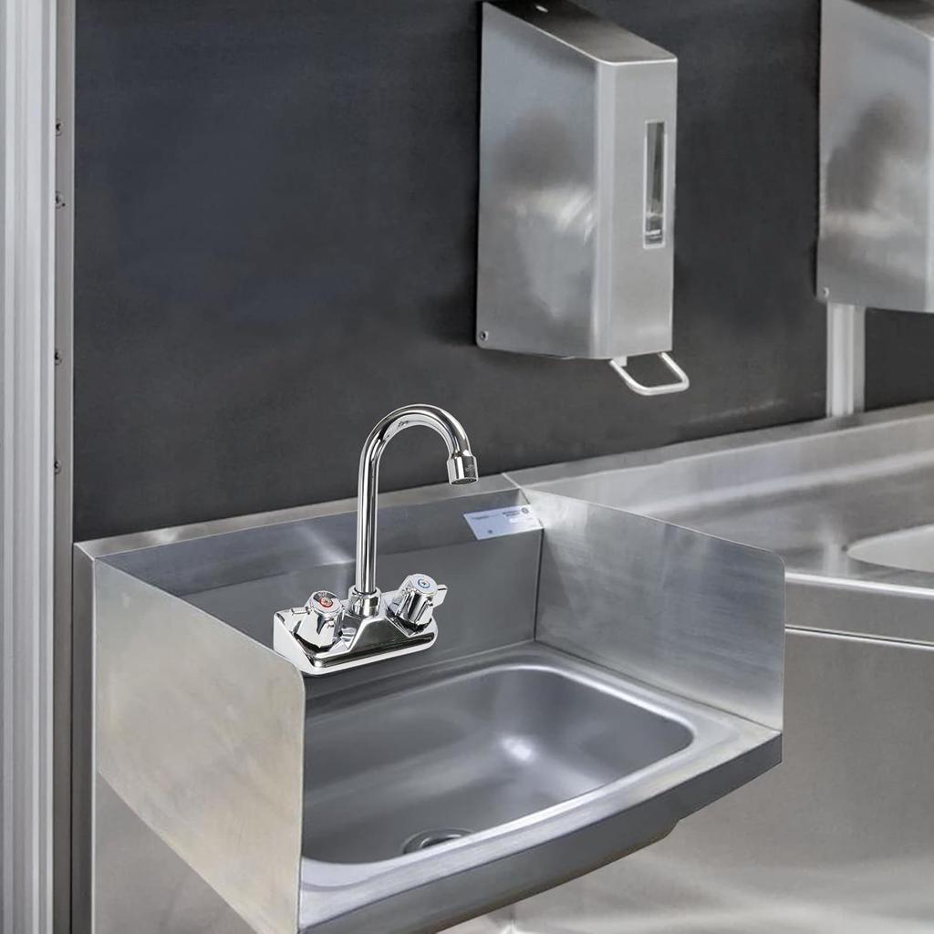 4 Inch Center Commercial Sink Faucet Wall Mount Kitchen Hand Sink Faucet, 1/2" NPT Male Inlet, Brass Constructed & Chrome Polished, with 3-1/2"