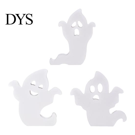 Cute Halloween Room Decor Ghost Wooden Table Sign, Spooky White Standing Modern Farmhouse Accents Block Sign for Holiday Tiered Tray Centerpiece,