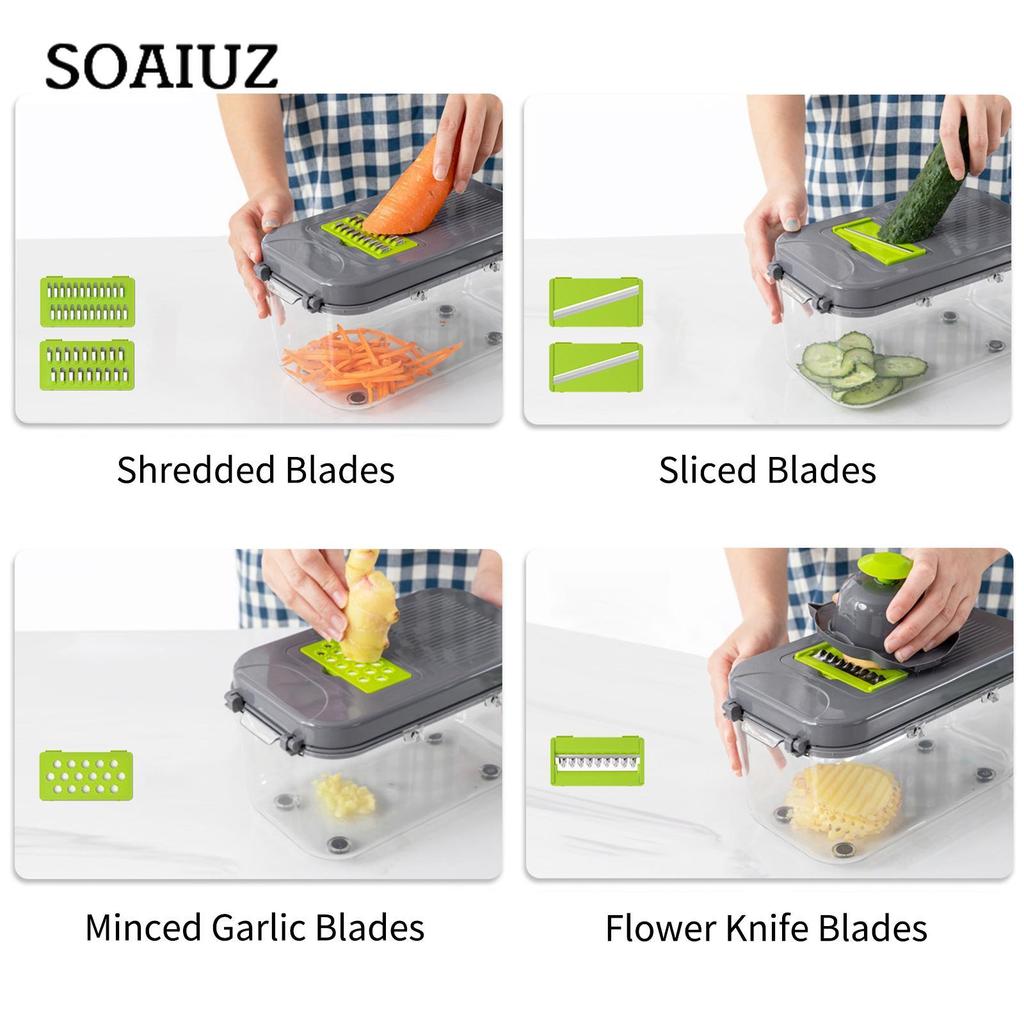Neu 22 IN 1 Gemüseschneider mit Behälter Veggie Choppers Dicers Lebensmittel Chopper Cutter Zwiebel Multi Küchenreibe für Koreanische