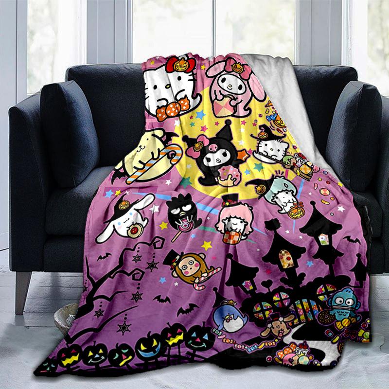 1pc Halloween Fun with Hello Kitty and Friends Themed Blanket, Seasonal Home Decorative Throw Blanket, Living Room, Travel, Camping, Car Blankets, Bea