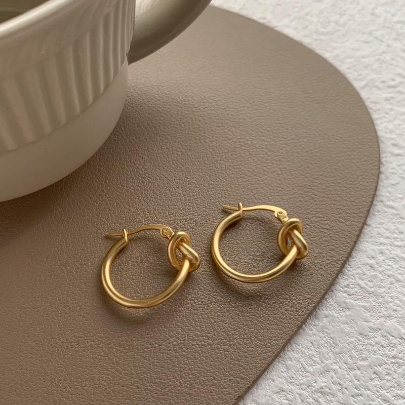 Korean-Style Gold-Plated Minimalist Knotted Hoop Earrings