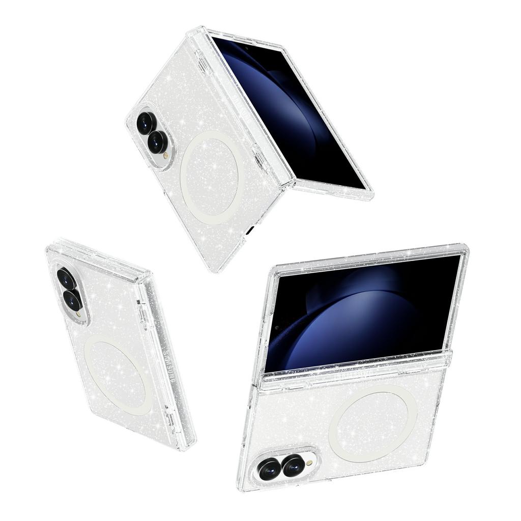New Samsung Galaxy Z Fold1 Folding Magnetic Phone Case for Terminator Transparent Glitter Hard Case