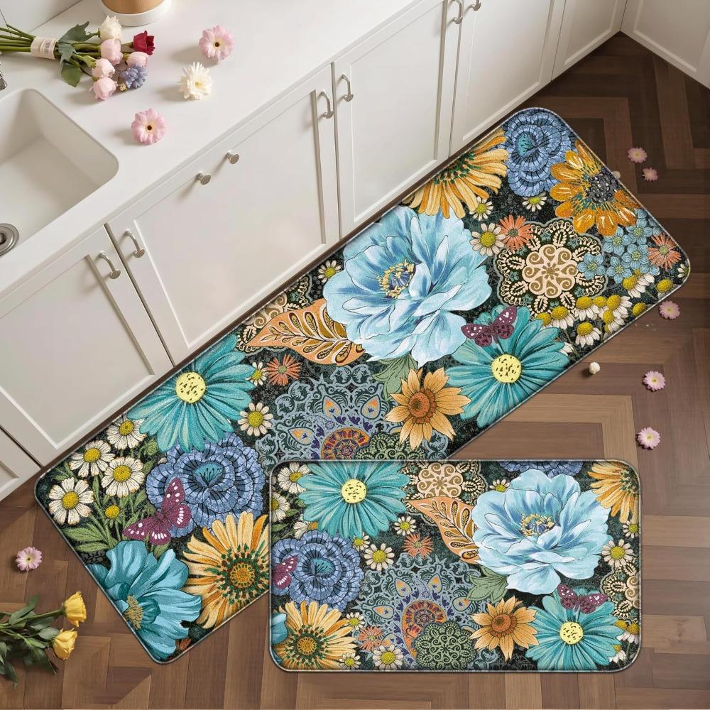 High Quality Boho Floral Kitchen Floor Mats Absorbent Quick-drying Floor Rug Non-slip Thickened Entrance Door Mat Household