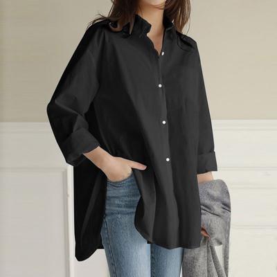 Chemises à manches longues et col rabattu pour femme, chemisiers décontractés et solides, hauts amples de style coréen, printemps-automne