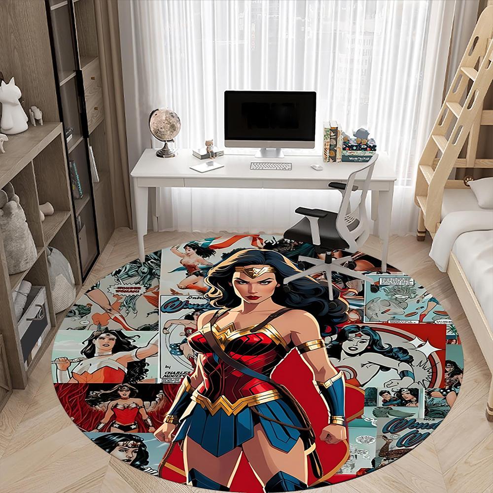 1pc Wonder Woman Comic Office Round Area Rug, Under Office Chairs Bedroom Living Room Home Decor, Room Deco, Available In Various Sizes