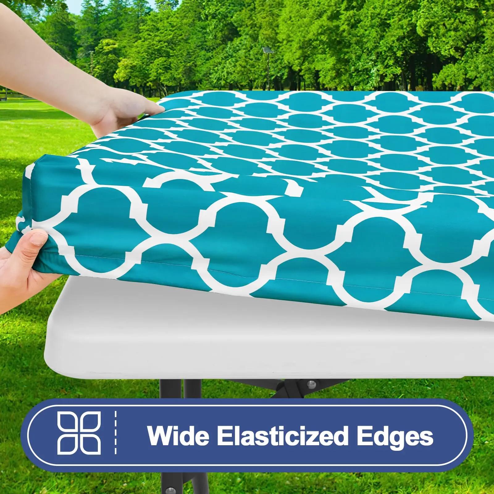 

Waterproof Table Cover Rectangle | Elastic Fitted Tablecloths 6 Foot | Outdoor Table Cloth Polyester 76x183cm 30x70 inch зелений