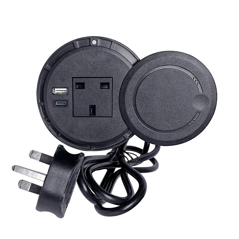 Desktop Socket Multifunctional UK Socket with USB Type-C Recessed Desktop Plug Round Socket