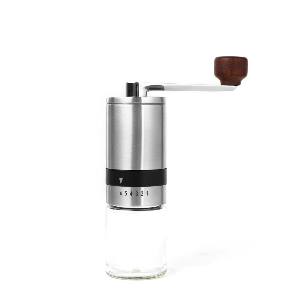 Stainless Steel Hand-Crank Coffee Grinder with Glass Hopper & Adjustable Multi-Gear Control