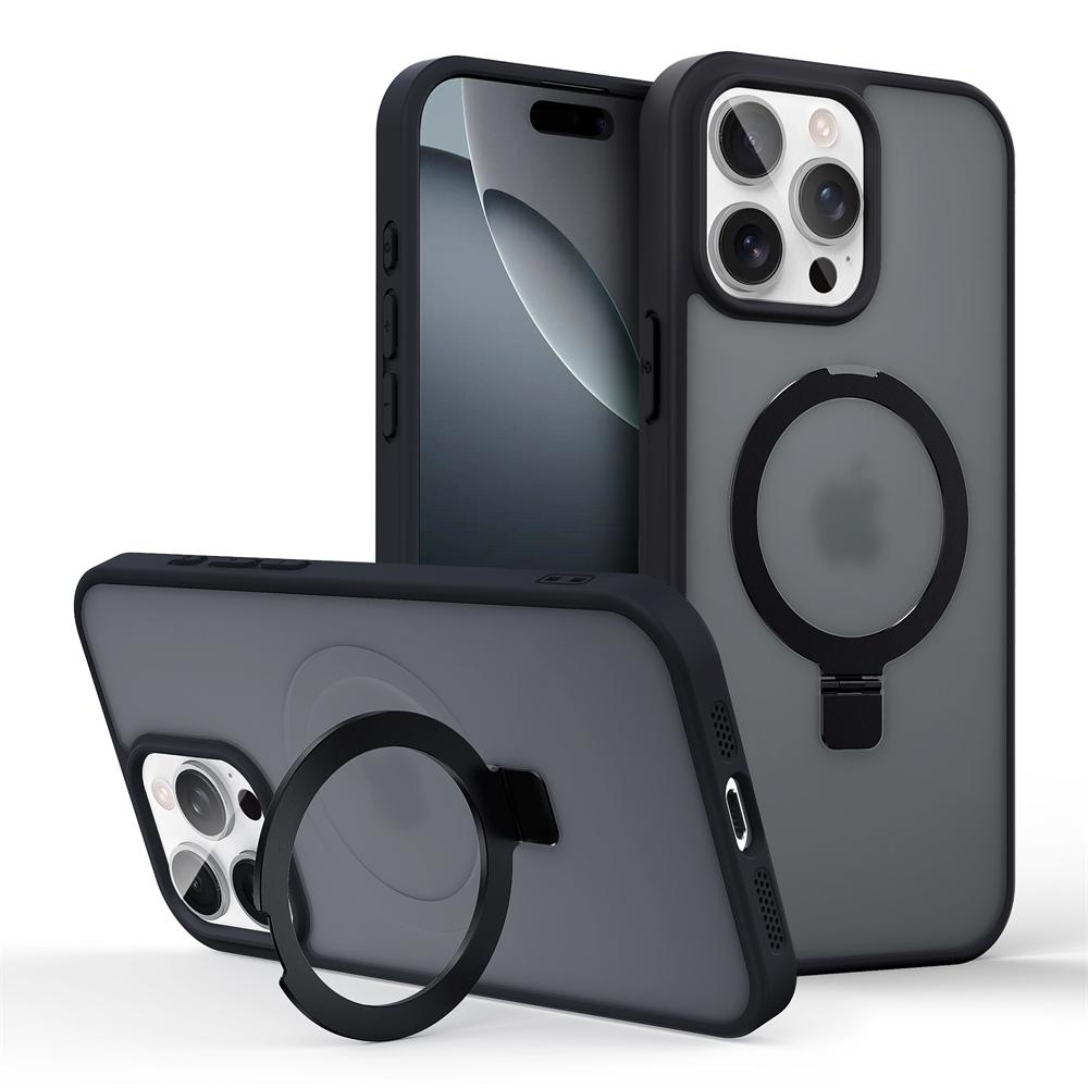

Противоударный Магнитный Чехол-подставка Матовый Чехол для iPhone 16 15 14 Plus 13 12 11 Pro Max Чехол с подставкой-держателем для Magsafe чёрный