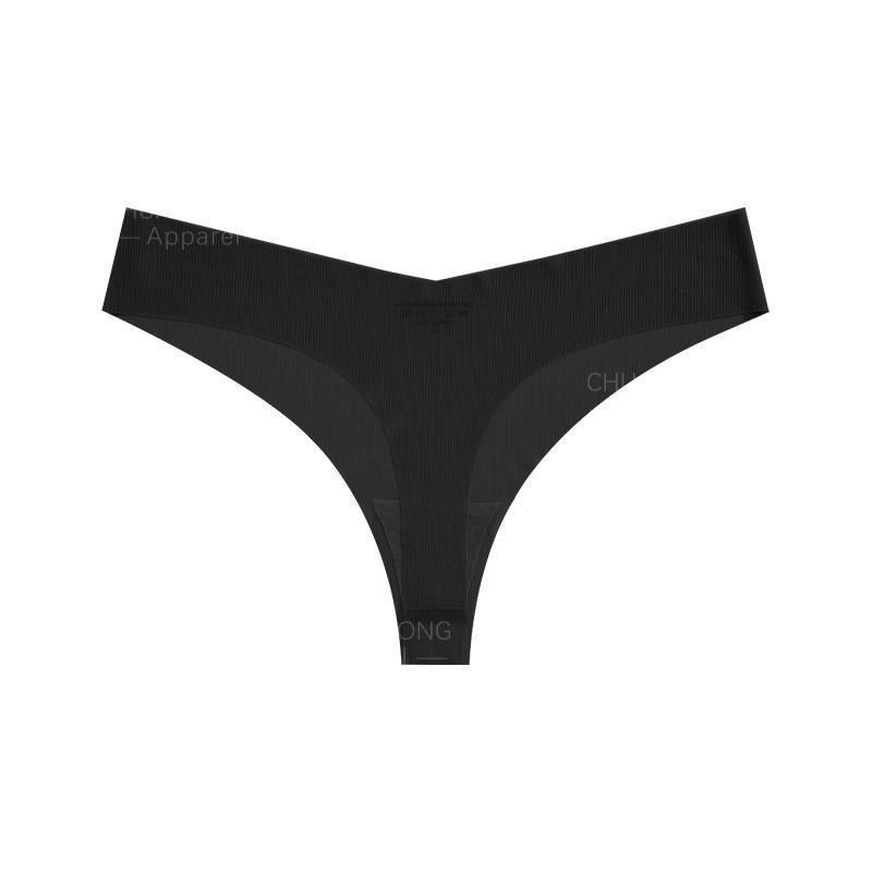 

Foreign trade sexy thong V-shaped nude ultra-thin mask seamless ice silk breathable quick-drying one-piece yoga underwear S чёрный