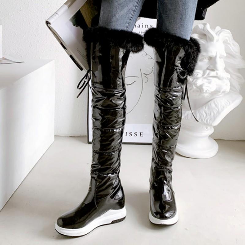 Warm Fur Plush Snow Boots Women Winter Shoes Down Black White Over Knee High Boots Female Waterproof Comfortable Long Rain Shoes