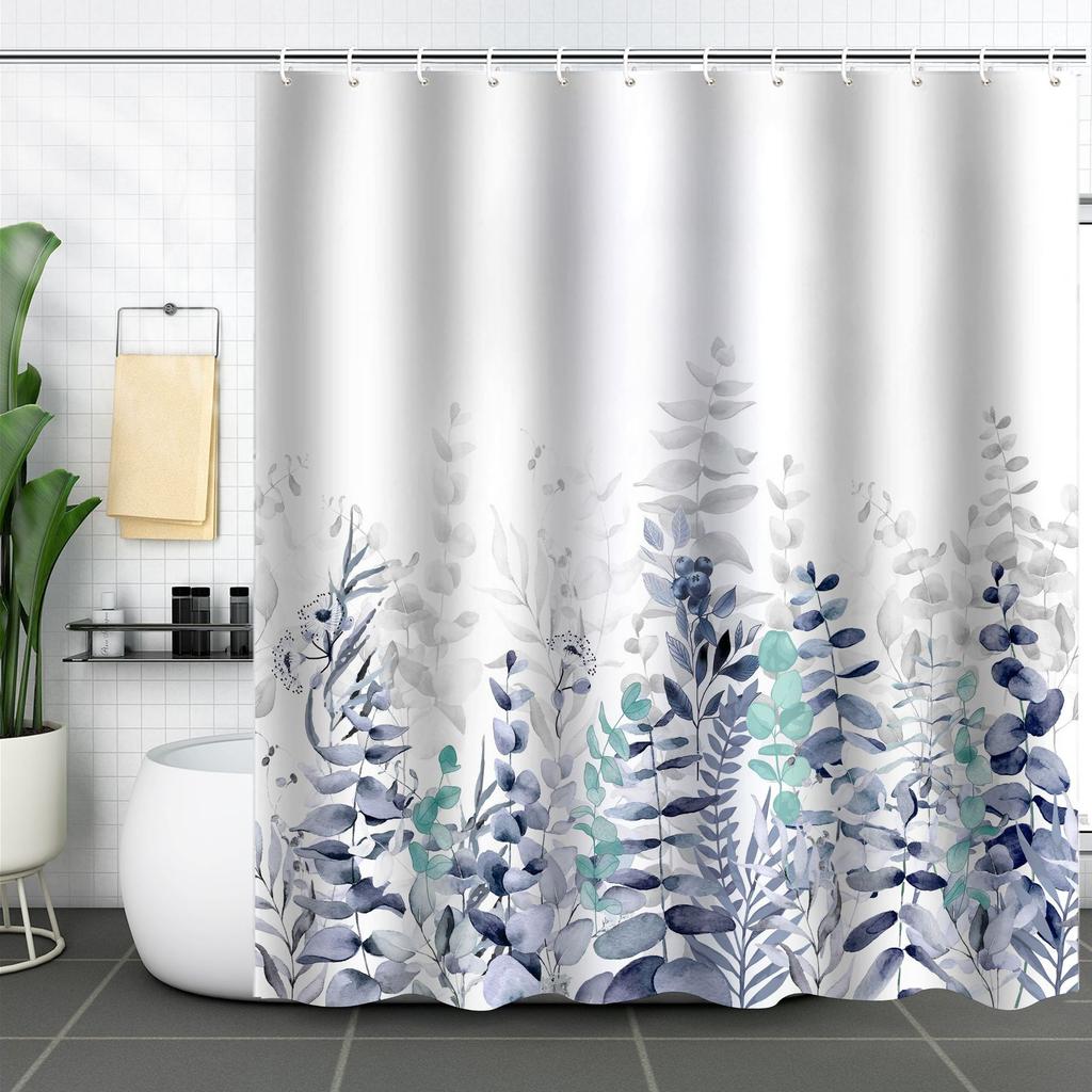 Green Plant Waterproof and Mildew-proof Polyester Bathroom Shower Curtain Shower Curtain Partition Curtain Free of Punching