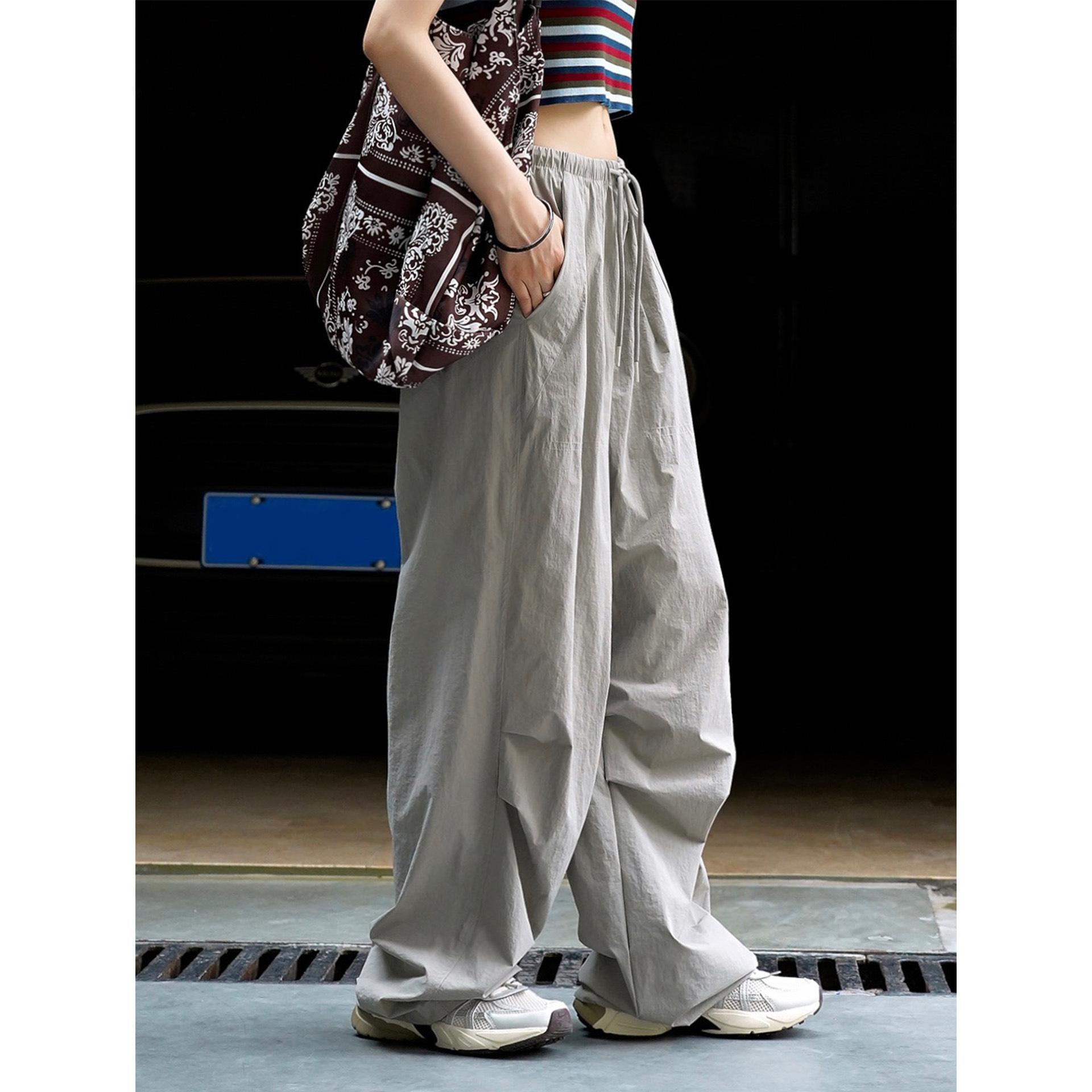 

Johnature Summer Korean Street Wide-leg Casual Women Pants Loose Casual Thin Breathable Cargo Pants M светло-серый