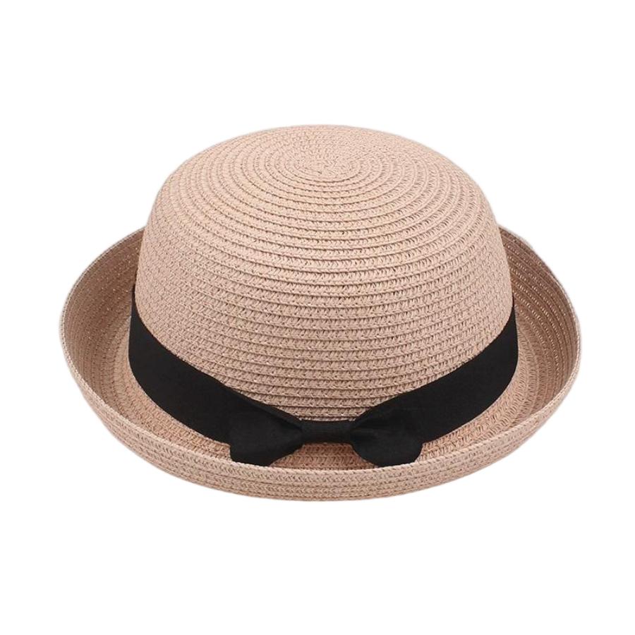 

Women s New Summer Style Travel Hat Korean Style Rolled Edge Fashion Hat Cute Round Top Simple Casual Bow Straw Hat 58