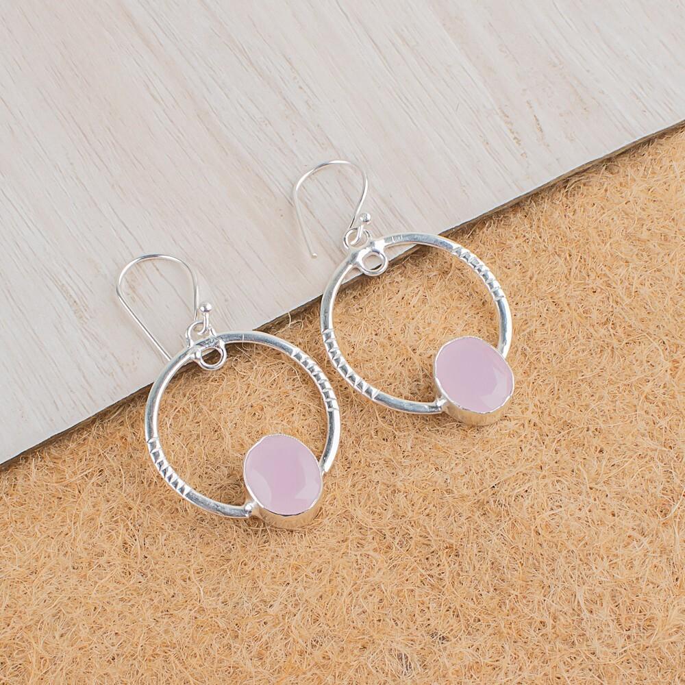 Rose Chalcedony Gemstone 925 Sterling Silver Jewelry Handcrafted Earrings 1.37" EE-67-13