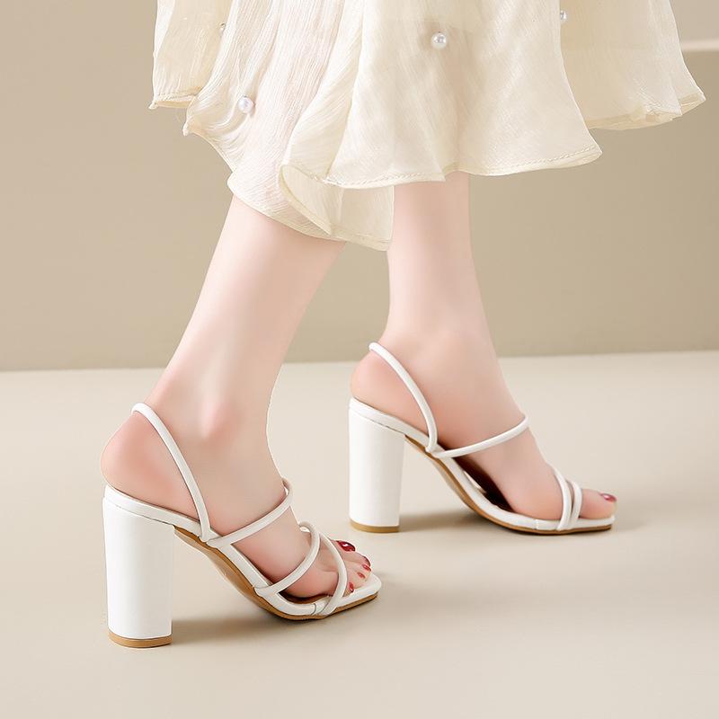 

Beautiful French high-heeled sandals 2025 summer new cool slippers women s simple and versatile skirt women s shoes 35