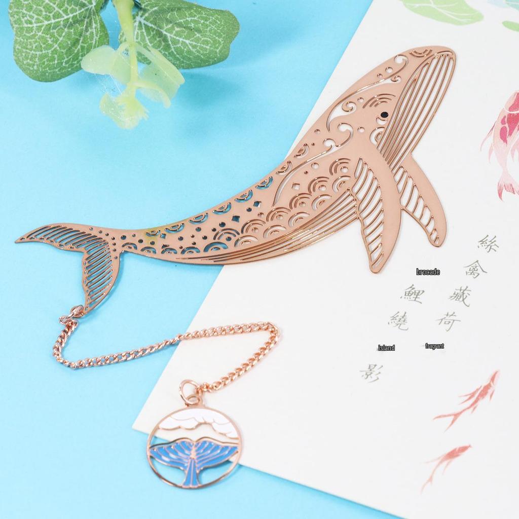 Whale Tide Ancient-Style Hollow Metal Art Bookmark: Ocean Museum Auspicious Festival Gift