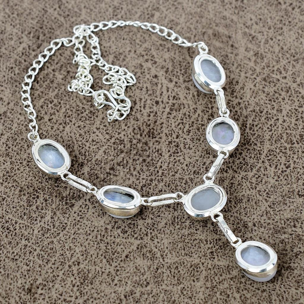 Moonstone Gemstone Handmade 925 Sterling Silver Jewelry Necklace 18" KKG-411