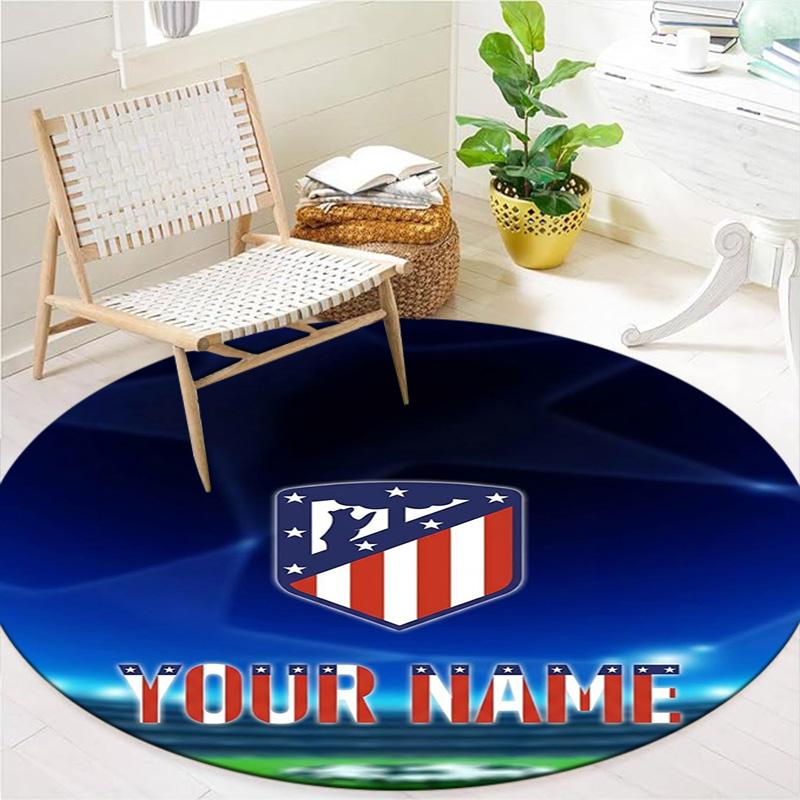 Atletico Fan Gear Custom Name Round Area Rug Carpet Rug For Living Room Bedroom Sofa Playroom Decor Nonslip Floor Mat