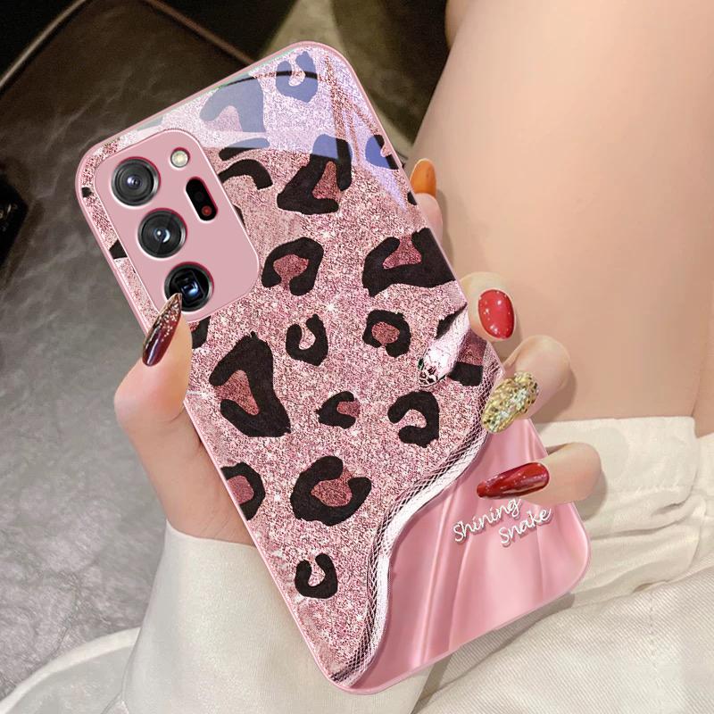 Etui na telefon z hartowanego szkła Wzór Pantera Sequins Wąż Dla Samsung Galaxy Note 8 9 10 PRO 20 Ultra A01 02 03 Core 04E 4G 12 13 5G