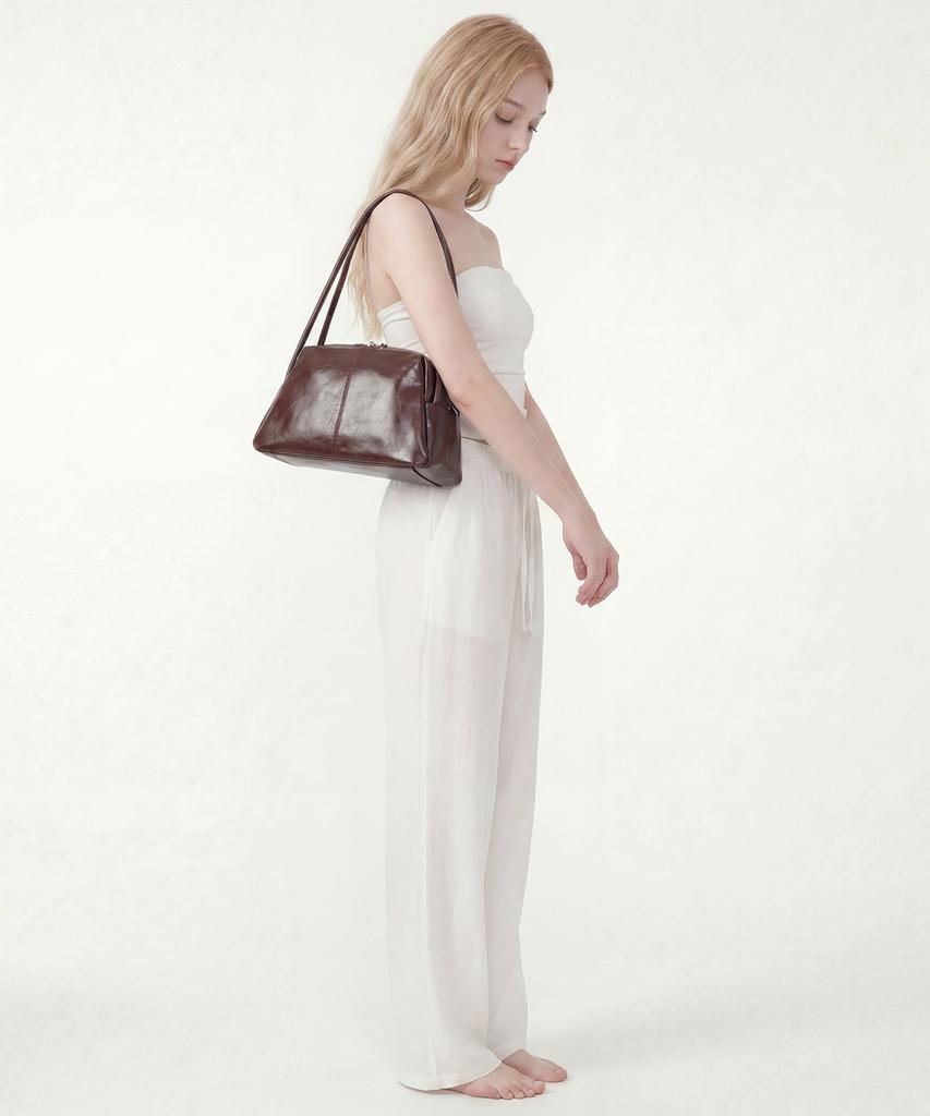 Studio Saera Madeleine Modern Glossy 2-Way Shoulder Bag H24H1015 Dark Brown