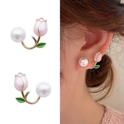 Französisch Licht Luxus Rosa Tulpe Blume Perle Stud Ohrringe Für Frauen Koreanische Zirkon Exquisite Ohrring Party Weihnachten Schmuck Geschenk
