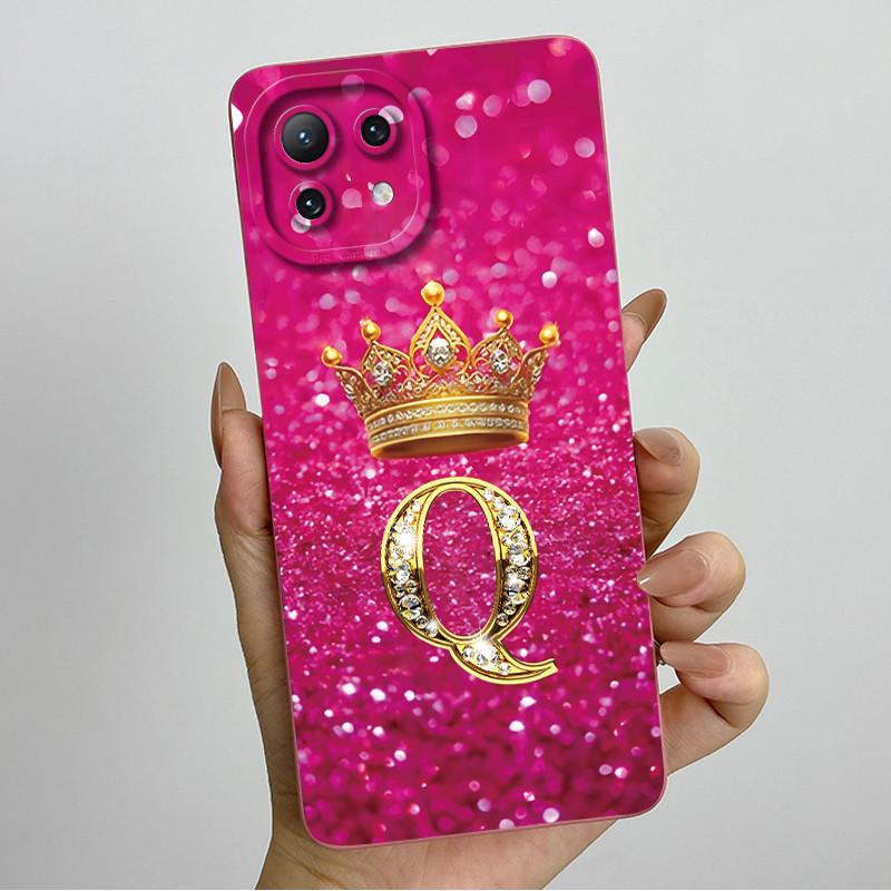 For Xiaomi Mi 11 Lite / 11 Lite 5G / 11 Lite 5G NE Crown Initial Letter Couple Phone Case Soft Silicone TPU Protective Casing