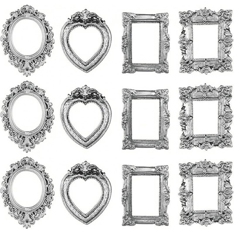 Mini Vintage Resin Picture Frame Cute Antiqued Small Photo Frame for Dollhouse Ornaments Desktop Display DIY Craft Gifts