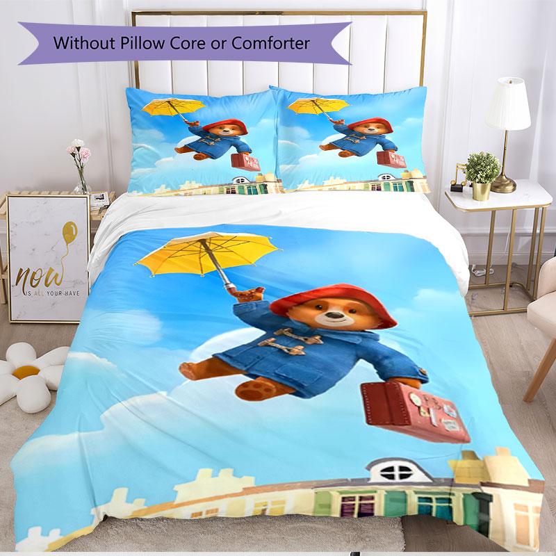 3pcs Duvet Cover Set (1*Duvet Cover + 2*Pillowcase, Without Core), Paddington Bear Print Soft All‑Season Bedding Set, Home Bedroom Decor Gift
