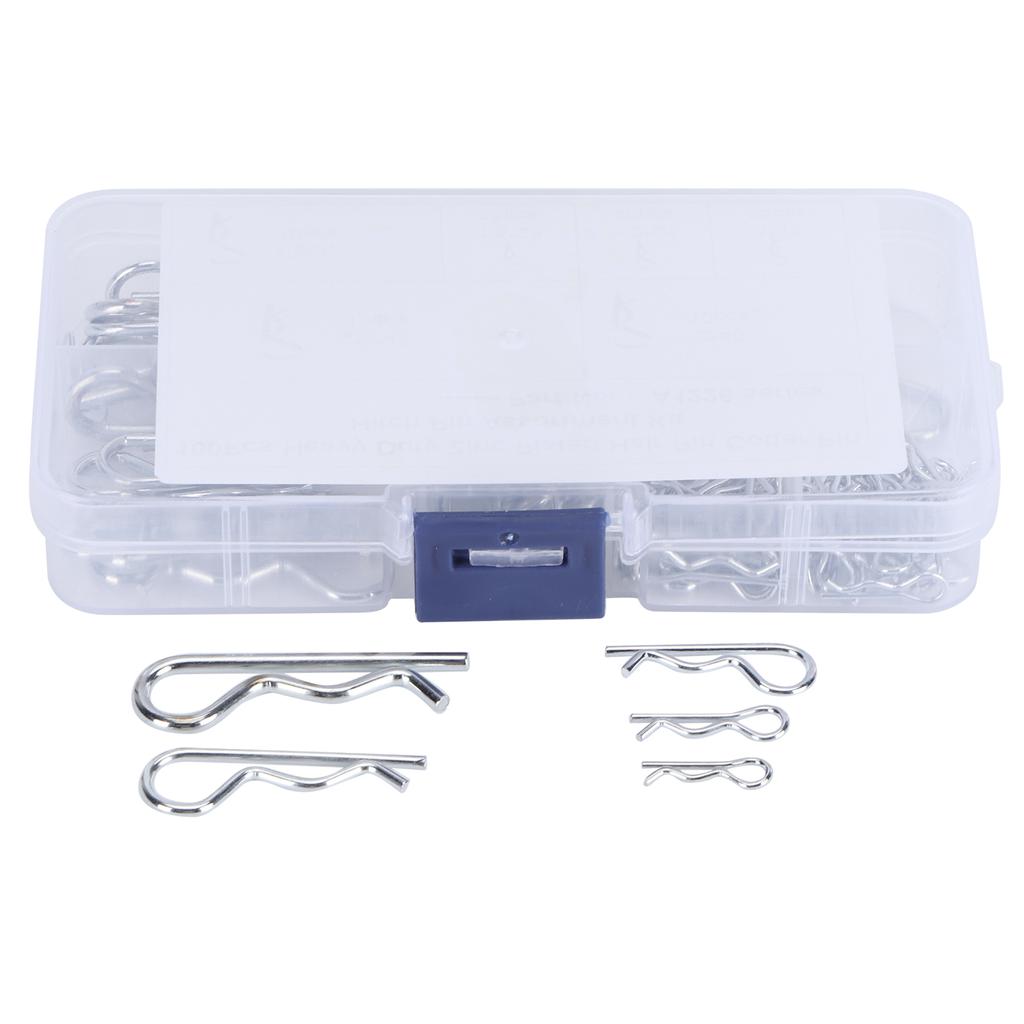 100 Stück R Splinte Traktor Stiftklemmen mit Kunststoffbox Sortimentskasten Befestigungsklammer Set