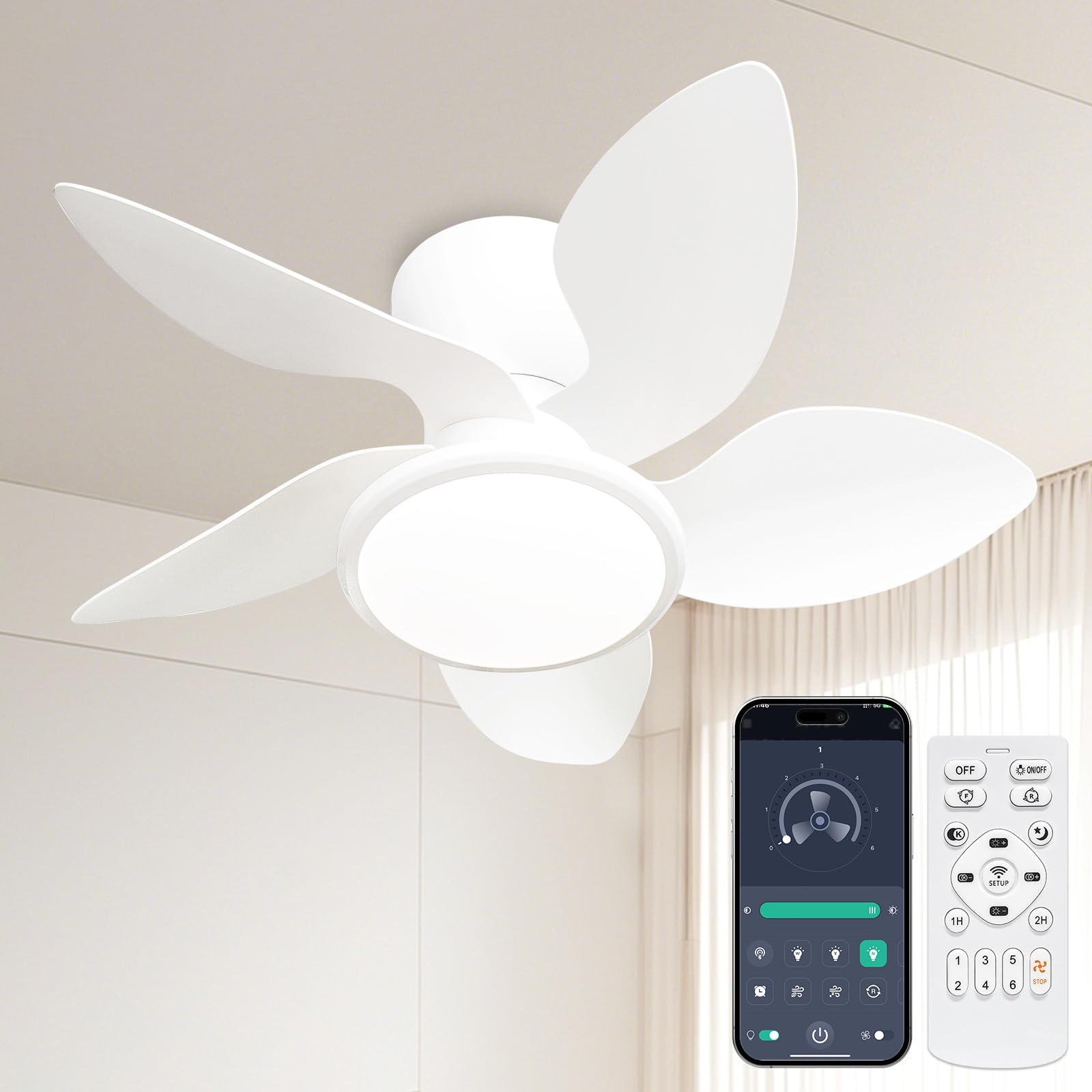 

Ceiling Fan Light, 5-Blade, 55W, 4500lm, Suitable for rooms 8-10 tatami mats (approx. 12-18 sq ft), Stepless Dimming, Color Temperature Adjustment,