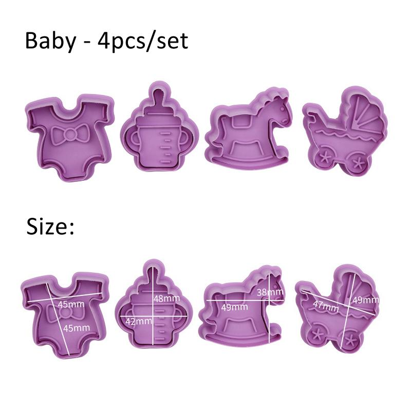 4Pcs/Set Christmas Halloween Cookie Cutter Stamp Biscuit Mold 3D Cookie Plunger Fondant Sugar Craft Pastry Cake Decorating Tool