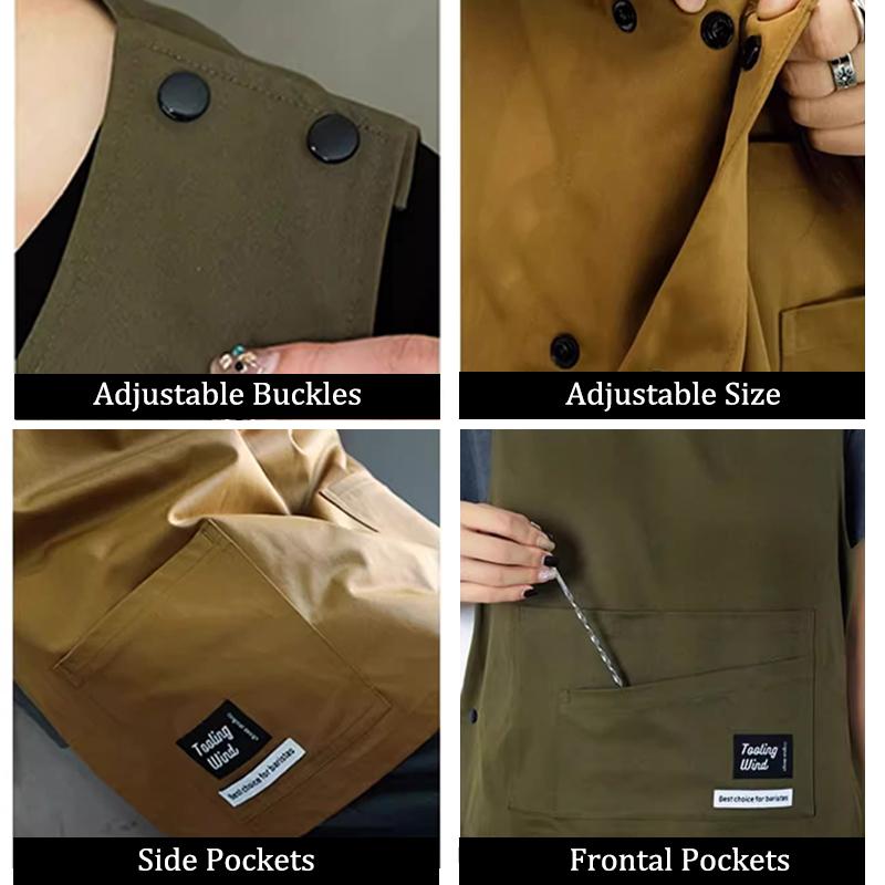 סינר עבודה עמיד למים למטבח קייטרינג בית קפה עם כיסים עמיד לכתמים ניתן להסרה לגברים נשים סינר וסט לספרות שיער בריסטה