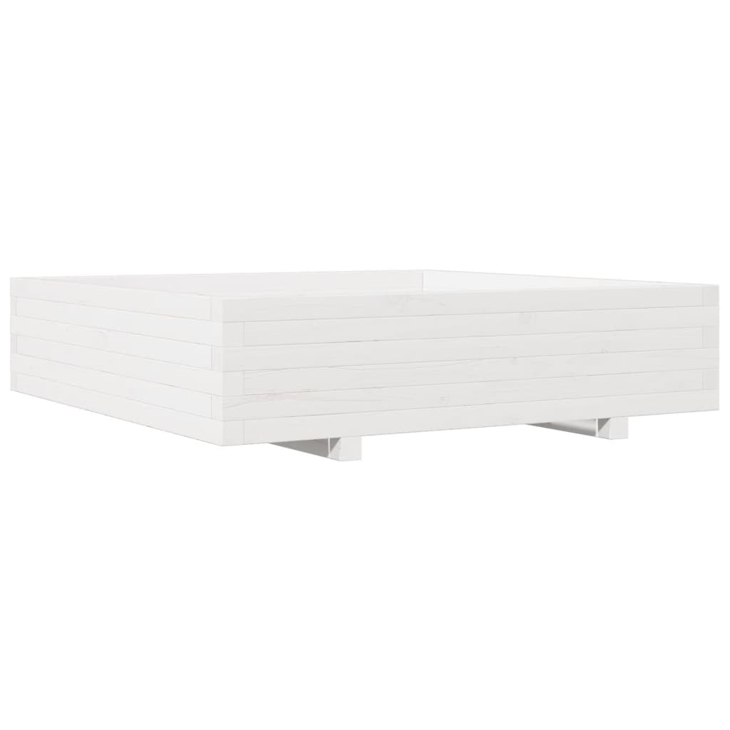 Vidaxl Donica Ogrodowa, Biała, 100X100X26,5 Cm, Lite Drewno Sosnowe