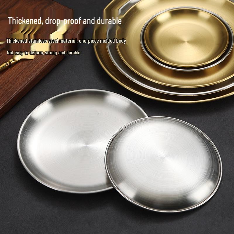 304 Stainless Steel Gold Korean BBQ & Dessert Plate, Flat-Bottom Fruit Tray