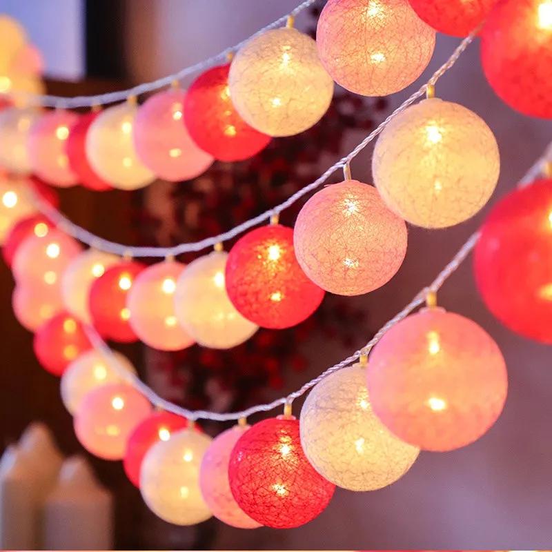 20LED Cotton Balls String Lights Garland Fairy Street Lights Christmas Decorations for Home Outdoor Wedding Garden Patio Lights