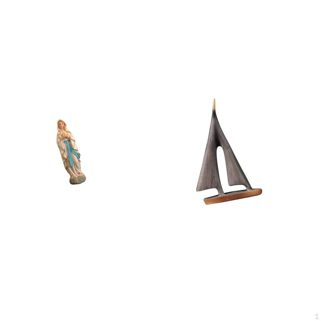 Mary Sailing Boat Statue Lady Figurine Decorative Artwork Resin Jesus Ship Ornament Blessed