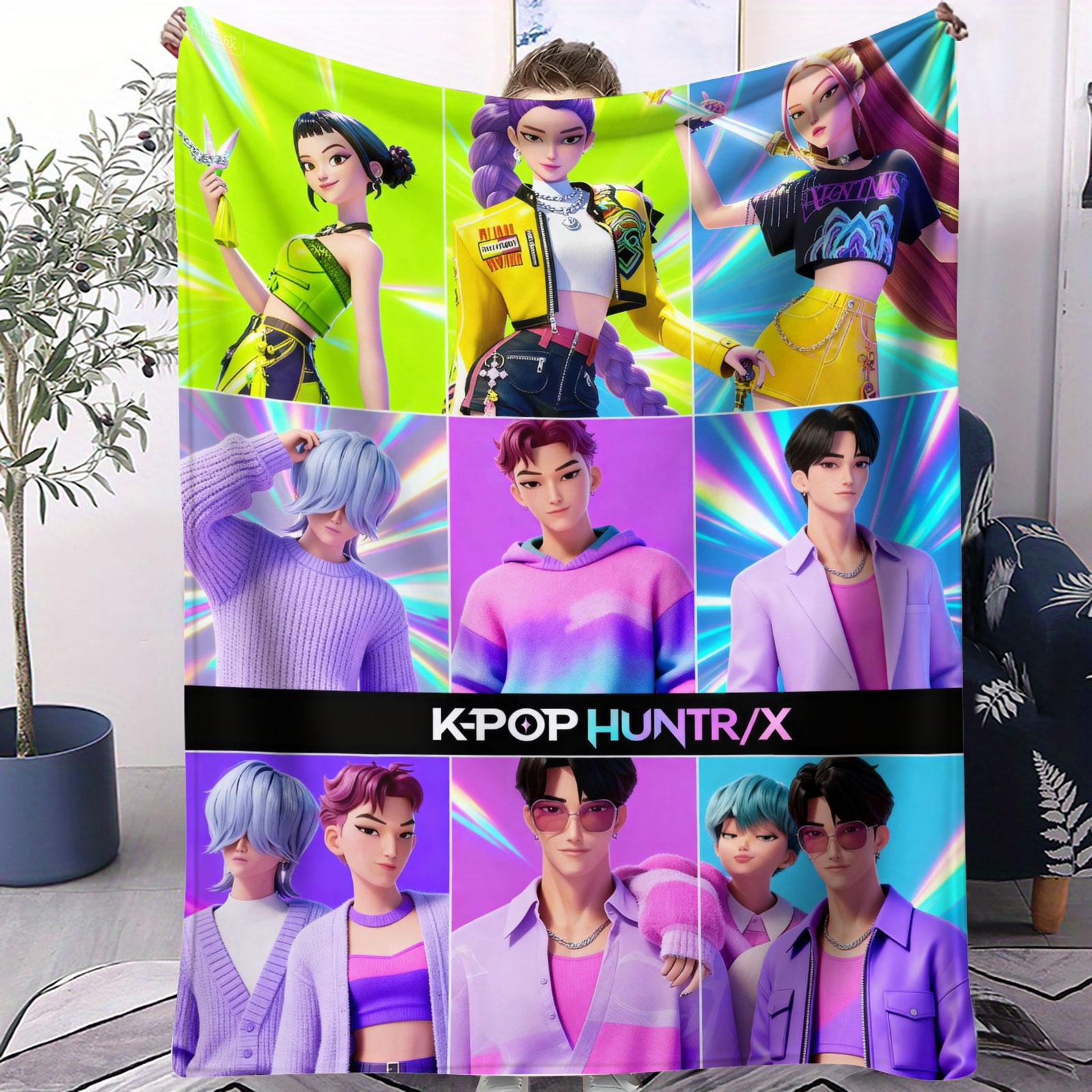 

K-Pop Pink Style Blanket Demon Hunters Flannel Throw Blanket Hot Anime Soft Warm for Living Room Sofa Bed Cover Camping Fan Gift 70x100cm(28x40inch)