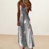 Sommer Damen Trägerkleid Retro Kontrastfarbe Feder Locker V-Ausschnitt Ärmellos Bohemian Stil A-Linie Knöchellang Urlaub Maxikleid