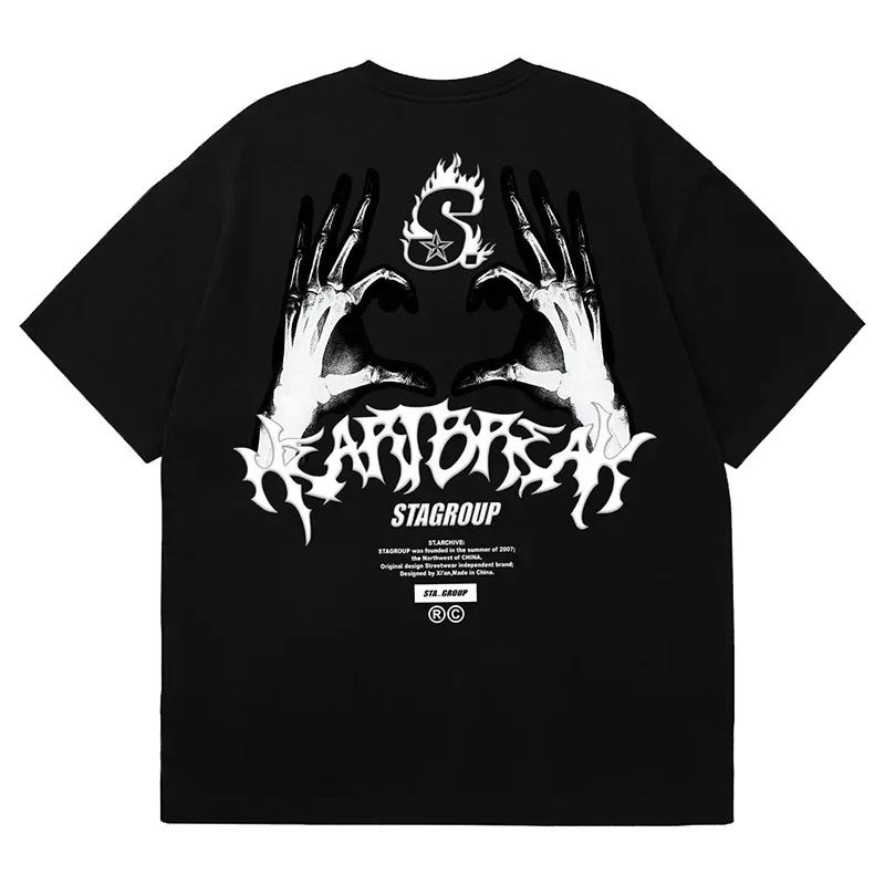 

Літня чоловіча футболка Y2K Футболка з принтом руки скелета, що викликає, Вільна повсякденна футболка з коротким рукавом, Вуличний одяг оверсайз, Чоловічий одяг XXXXXL чорний