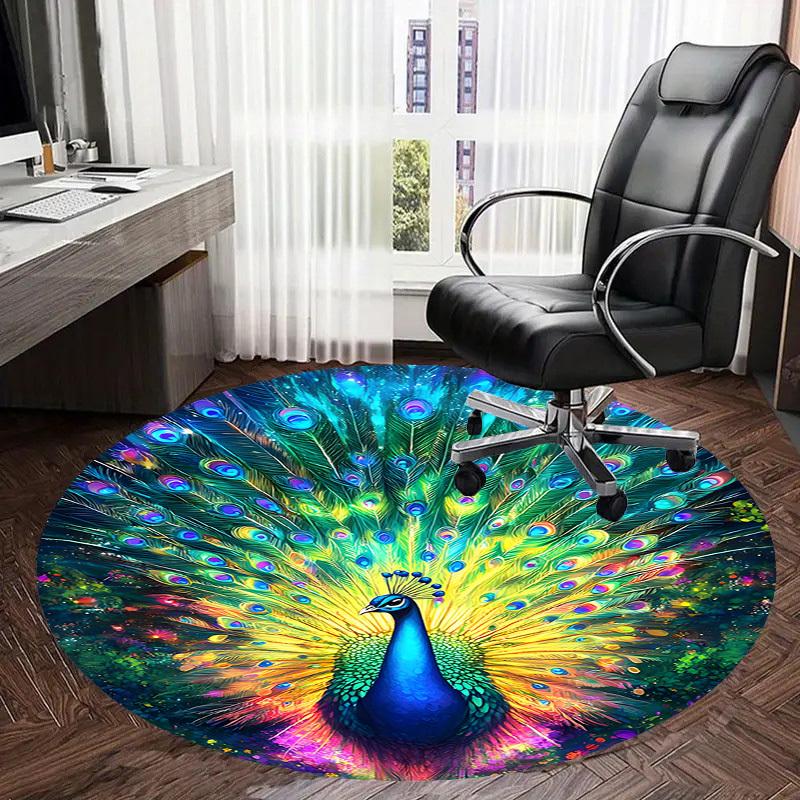 1pc Office Carpet Chair Mats Colorful Peacock Feather Artwork Perfect for Decorating Office Chairss, Or Bedrooms.YDT570