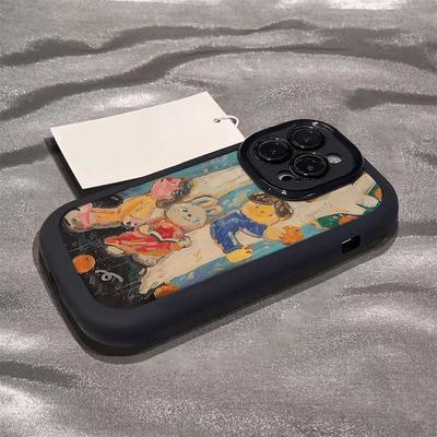 Applicable To Apple 16promax Mobile Phone Case 15plus Cartoon Oil Painting IPhone 14 Puff 13 Anti-fall 12/11