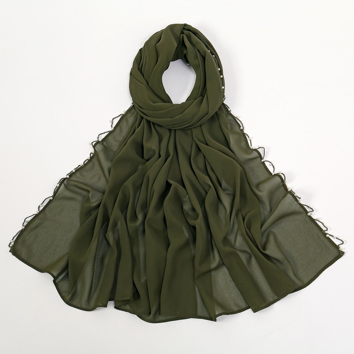 Шифоновый хиджаб с жемчугом и бусинами для женщин, мусульманский хиджаб, милая повязка на голову для девочек, длинные платки, исламский тюрбан, малайский платок