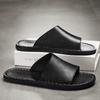 Fashion Men Genuine Leather Slipper Homes In Indoor Slipper Summer Open Toe Sandal Comfy Antiskid Soft Bottom Casual Walking Shoe